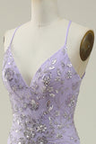 Mermaid Spaghetti Straps Purple Long Ball Dress with Beading