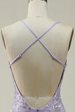 Mermaid Spaghetti Straps Purple Long Ball Dress with Beading