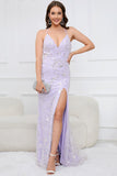 Mermaid Spaghetti Straps Purple Long Ball Dress with Criss Cross Back