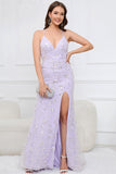 Mermaid Spaghetti Straps Purple Long Ball Dress with Criss Cross Back