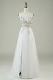 Gorgeous A Line Spaghetti Straps White Tulle Long Ball Dress with Beading
