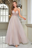 Sparkly Blush Beaded A-Line Long Ball Dress