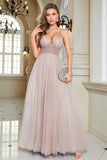 Sparkly Blush Beaded A-Line Long Ball Dress