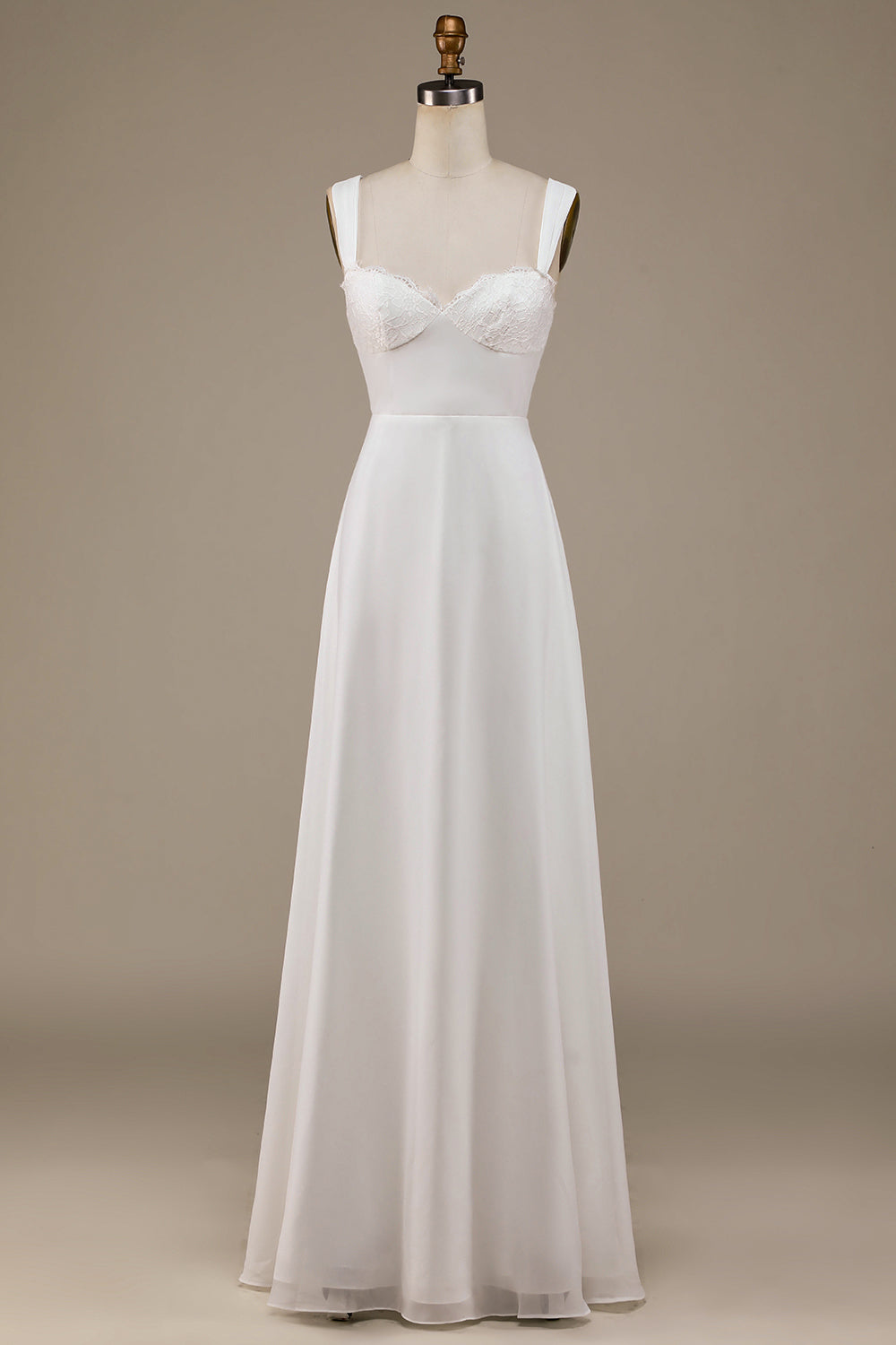 Ivory A Line Scoop Neck Boho Wedding Dress with Lace