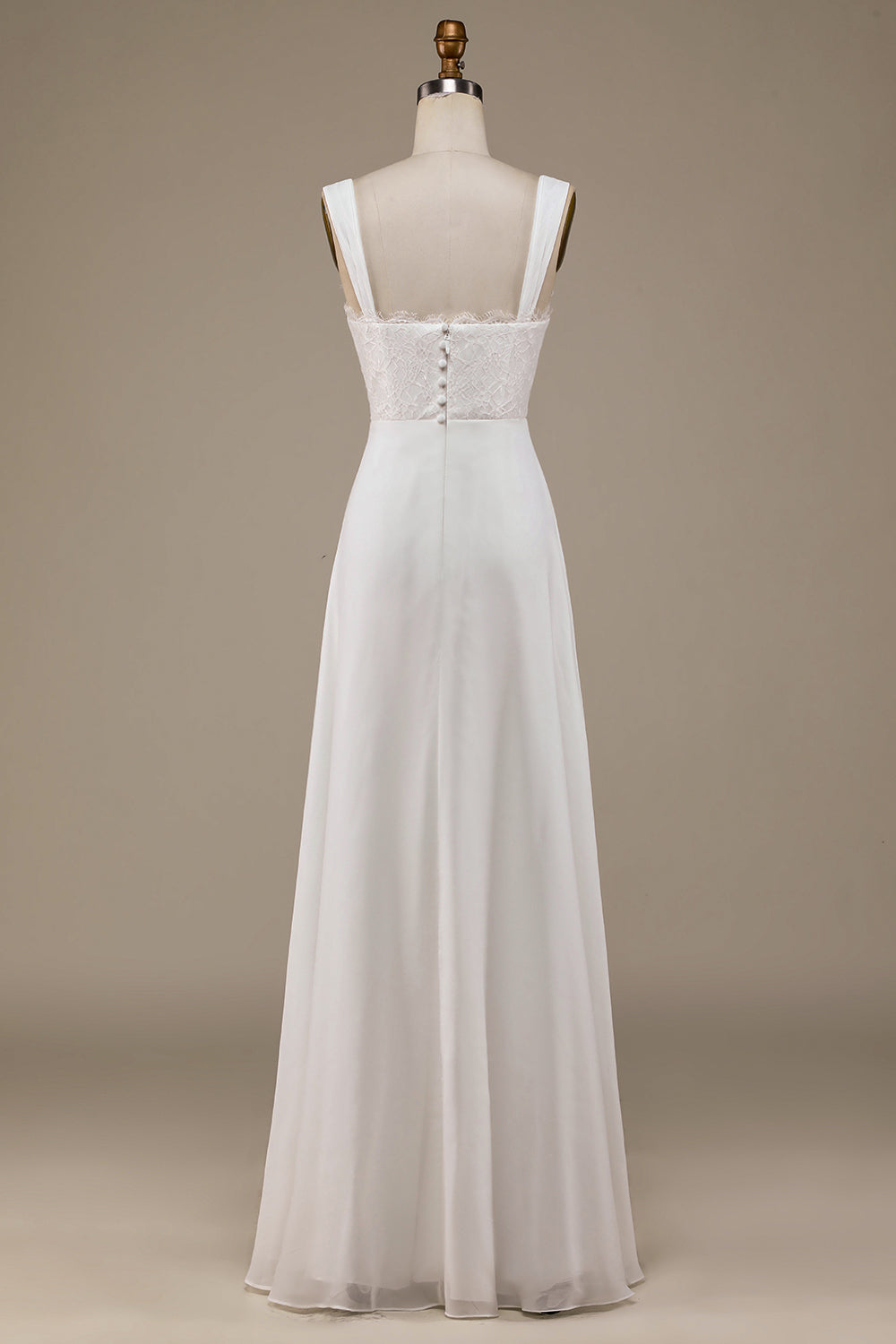 Ivory A Line Scoop Neck Boho Wedding Dress with Lace