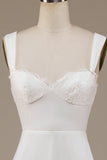 Ivory A Line Scoop Neck Boho Wedding Dress with Lace