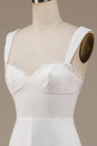 Ivory A Line Scoop Neck Boho Wedding Dress with Lace