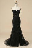 Black Mermaid  Sweetheart Corset Lace Long Prom Dress