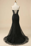 Black Mermaid  Sweetheart Corset Lace Long Prom Dress