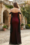Black Red Cold Shoulder Sheath Long Plus Size Bridesmaid Dress
