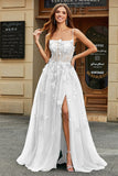 White A Line Tulle Wedding Dress with Appliques