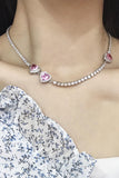 Pink Round Necklace with Heart Rhinestones