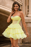Strapless Corset A Line Green Short Cocktail Dress with Beading