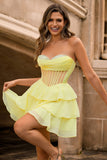 Strapless Corset A Line Green Short Cocktail Dress with Beading