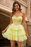 Strapless Corset A Line Green Short Cocktail Dress with Beading