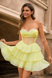 Strapless Corset A Line Green Short Cocktail Dress with Beading