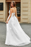 White A Line Tulle Wedding Dress with Appliques