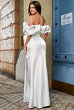 Mermaid Off the Shoulder White Ball Dress with Split Front