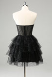 Sparkly Cute A Line Black Sweetheart Tiered Corset Homecoming Dress