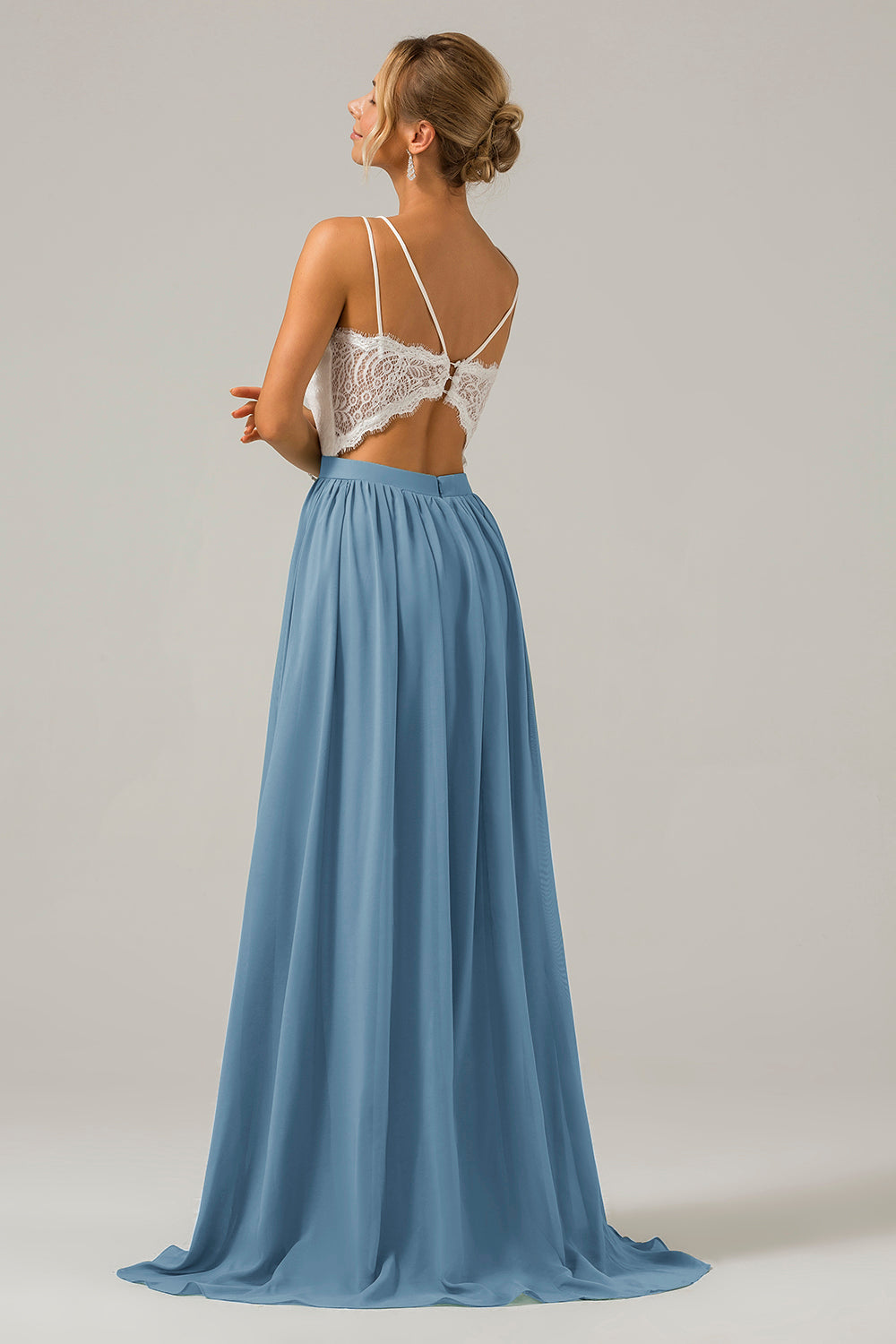 Zapaka Women Dusty Blue Boho Chiffon Long Bridesmaid Dress with Lace Open Back Spaghetti Straps Wedding Party Dress ZAPAKA NZ Zapaka Women Dusty Blue Boho Chiffon Long Bridesmaid Dress with Lace Open Back Spaghetti Straps Wedding Party Dress ZAPAKA NZ