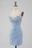 Light Blue Bodycon Corset Spaghetti Straps Short Homecoming Dress