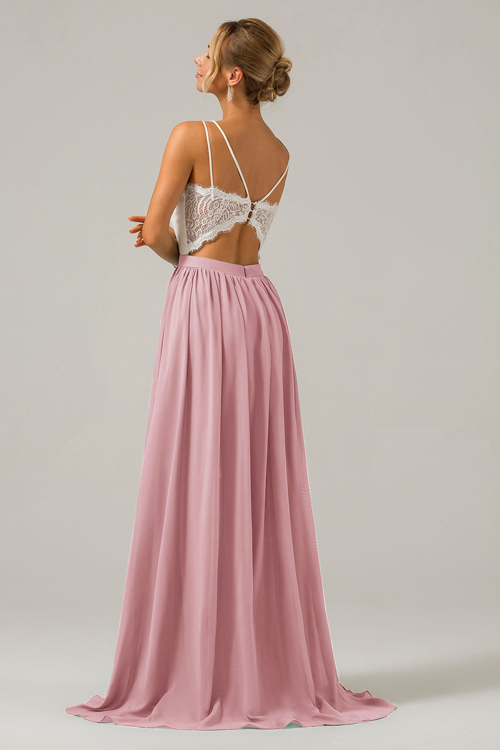 Zapaka Women Dusty Blue Boho Chiffon Long Bridesmaid Dress with Lace Open Back Spaghetti Straps Wedding Party Dress ZAPAKA NZ Zapaka Women Dusty Blue Boho Chiffon Long Bridesmaid Dress with Lace Open Back Spaghetti Straps Wedding Party Dress ZAPAKA NZ
