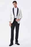 Sparkly White Floral Embroidered Shawl Lapel Men's Blazer