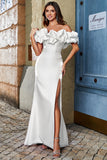 Mermaid Off the Shoulder White Ball Dress with Split Front
