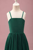 Dark Green A Line Ruched Spaghetti Straps Junior Bridesmaid Dress