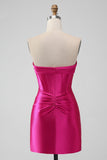 Fuchsia Bodycon Sweetheart Satin Corset Short Homecoming Dress