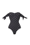 Black White Dot Off the Shoulder 2 Piece Swimsuit