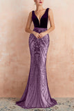 Sparkly Black Mermaid Deep V-Neck Long Prom Dress with Open Back