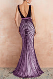 Sparkly Black Mermaid Deep V-Neck Long Prom Dress with Open Back