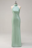 Sheath Halter Open Back Lemon Green Plus Size Wedding Guest Dress