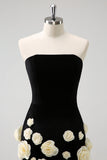 Black Strapless Bodycon Short Homecoming Dress with 3D Flowers