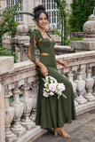 Olive A Line Spaghetti Straps Floor Length Bridesmaid with Slit