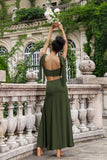 Olive  A Line Spaghetti Straps Floor Length Wedding Guest Dress with Slit