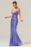 Mermaid Spaghetti Straps Hollow Out Twist Front Purple Bridesmaid Dress