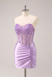 Sparkly Beading Lilac Corset Short Tight Homecoming Dress