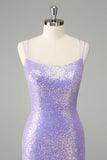 Sparkly Lilac Bodycon Sequins Short Homecoming Dress with Tassels