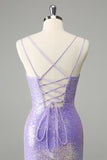 Sparkly Lilac Bodycon Sequins Short Homecoming Dress with Tassels