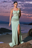 Green Mermaid Satin Bridesmaid Dress with Slit