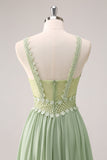 Green Ruffled Floral Bridesmaid Dress with Lace