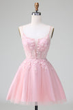 Princess Blush Applique Tulle A Line Short Homecoming Dress