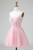 Princess Blush Applique Tulle A Line Short Homecoming Dress