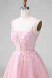 Princess Blush Applique Tulle A Line Short Homecoming Dress