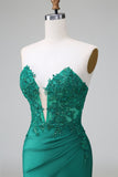 Dark Green Deep V Neck Applique Satin Mini Homecoming Dress