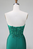 Dark Green Deep V Neck Applique Satin Mini Homecoming Dress