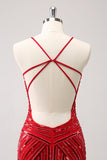 Sparkly Red Spaghetti Straps Sequin Short Tight Homecoming Dress