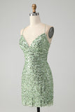 Sparkly Green Bodycon Sequins Lace Up Short Homecoming Dress